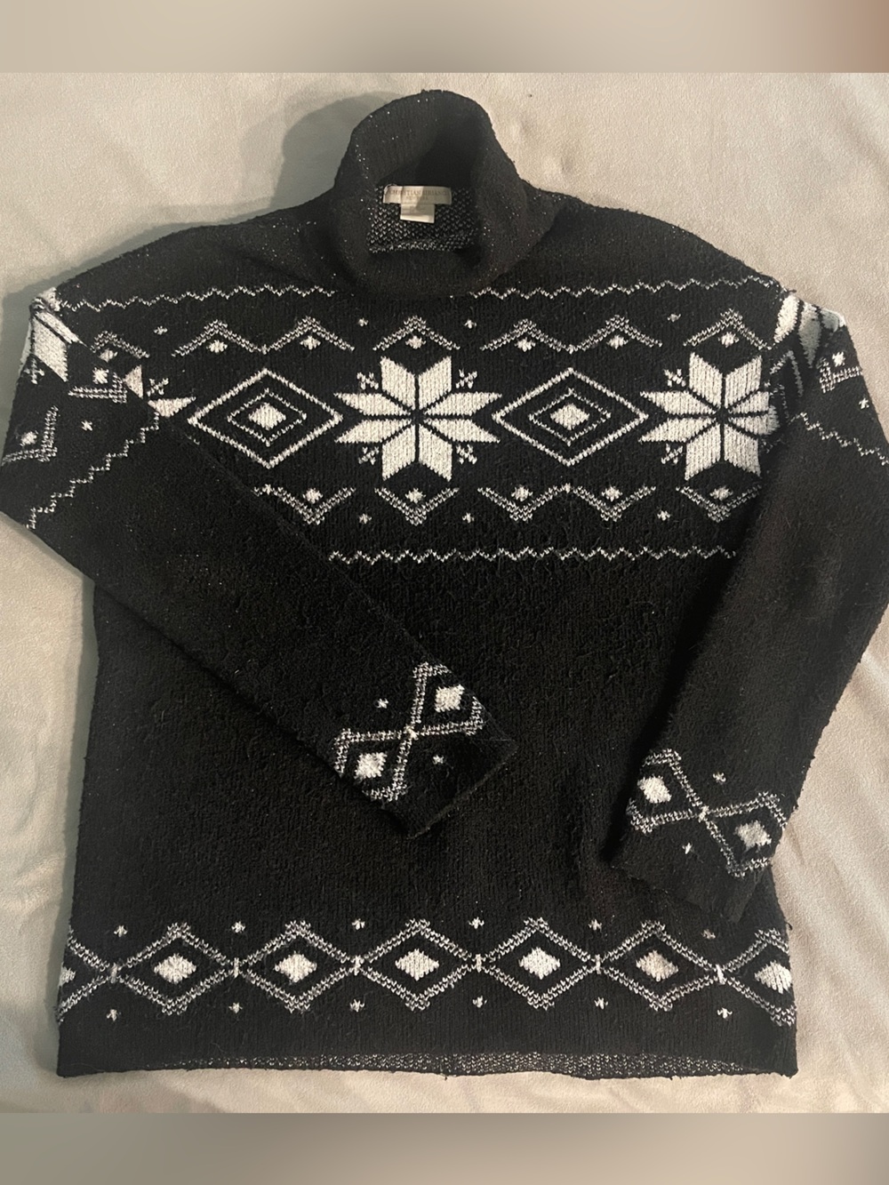 Christian Siriano Black and White Fair Isle Turtleneck Sweater